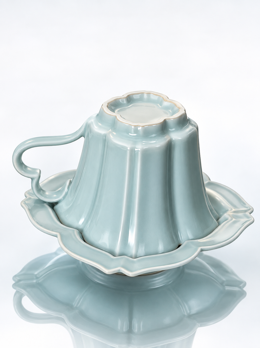 Dingxiang Ceramic Coffee Cup & Saucer — Celadon Blue & Purple