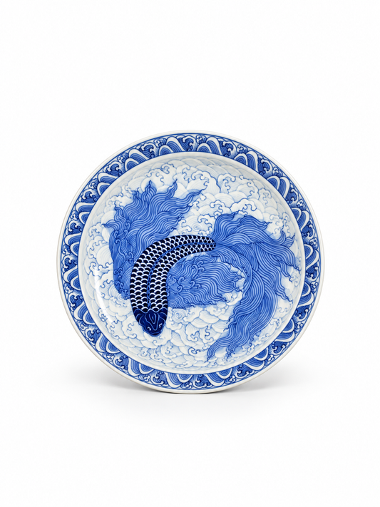 Kunpeng Blue & White Porcelain Tea Set — Hand-Painted Gaiwan, Tea Tray & Cup