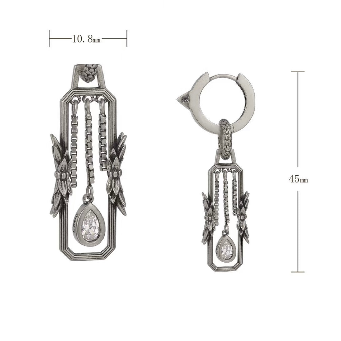 Penglai Rectangular Tassel Earring / Pendant (Single) – Silver