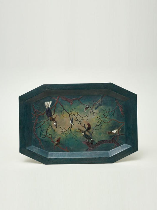 "Returning Birds" — Artist Hand-Painted Lacquer Rectangular Tray