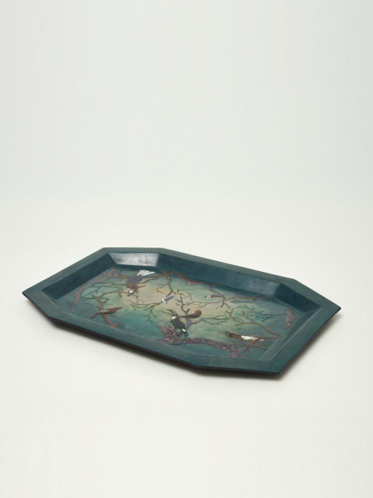 "Returning Birds" — Artist Hand-Painted Lacquer Rectangular Tray