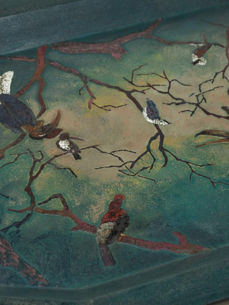 "Returning Birds" — Artist Hand-Painted Lacquer Rectangular Tray