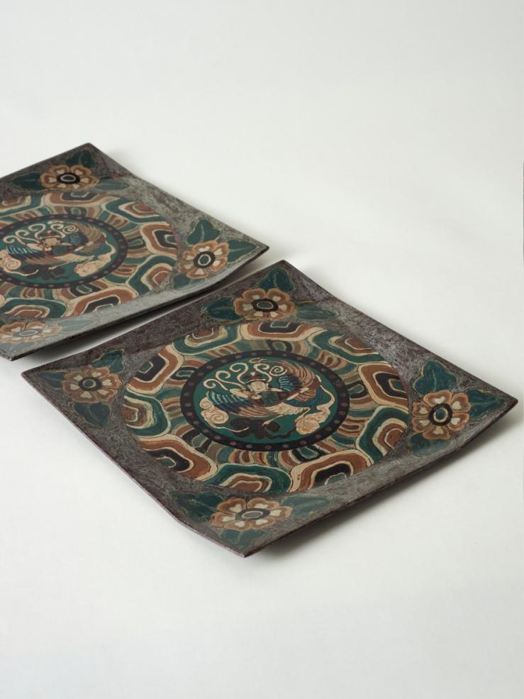 "Dunhuang Murals — Kalavinka Caisson" Square Lacquer Plate