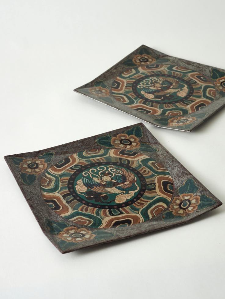 "Dunhuang Murals — Kalavinka Caisson" Square Lacquer Plate