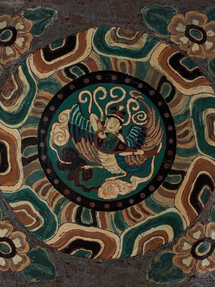 "Dunhuang Murals — Kalavinka Caisson" Square Lacquer Plate