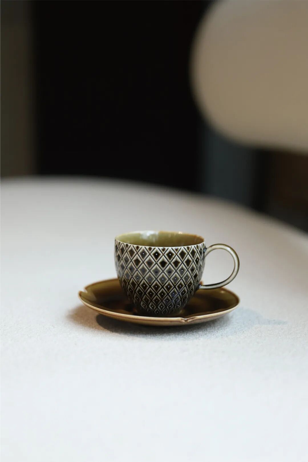 Pineapple Coffee Cup & Saucer Set – Ancient Jade Glaze