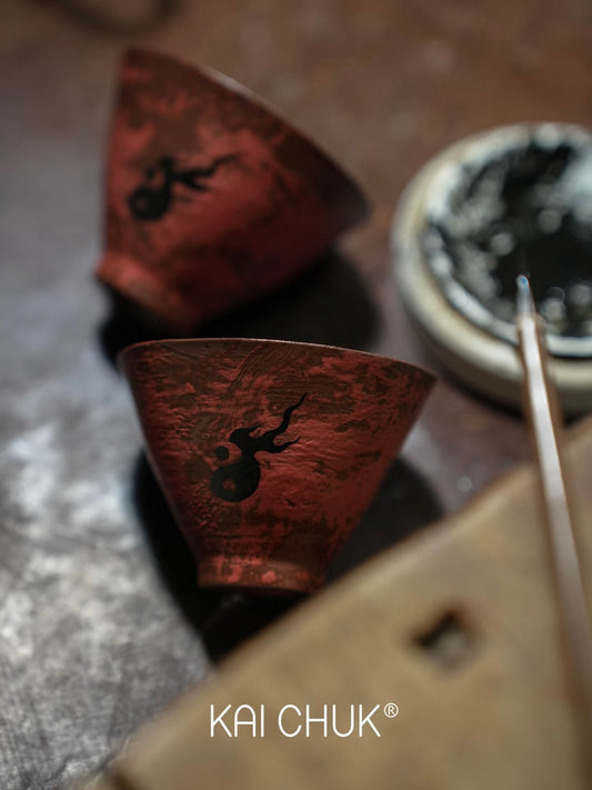 Tai Chi Crimson Ceramic Cup Pair