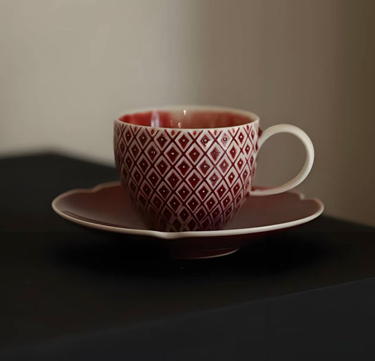 Pineapple Coffee Cup & Saucer Set – Red Glaze