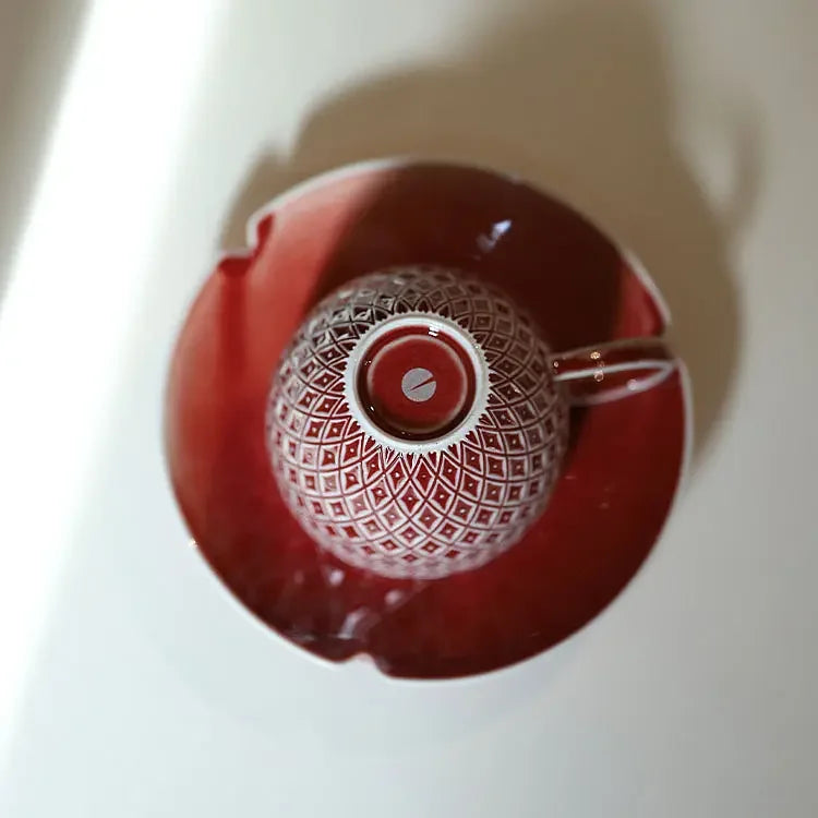 Pineapple Coffee Cup & Saucer Set – Red Glaze