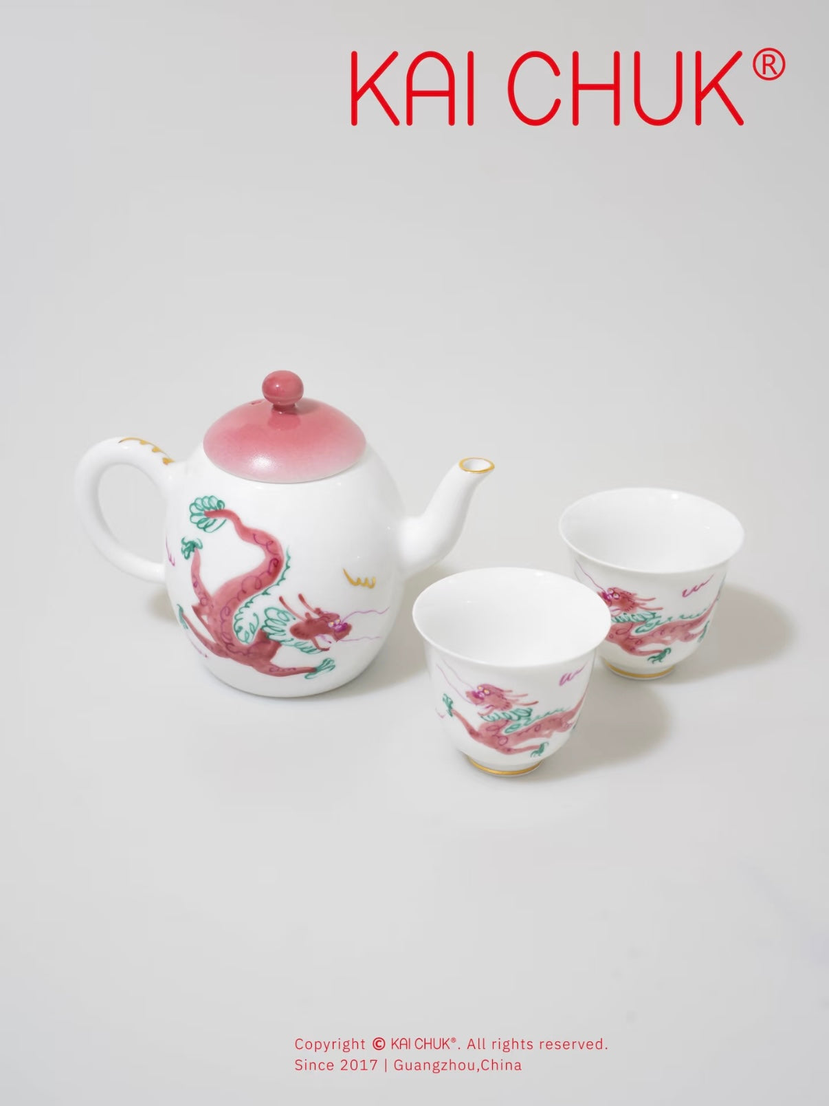 Pink Dragon Neo-Chinese Tea Set (Pot & Two Cups)