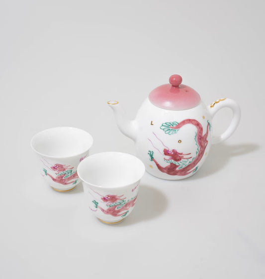 Pink Dragon Neo-Chinese Tea Set (Pot & Two Cups)