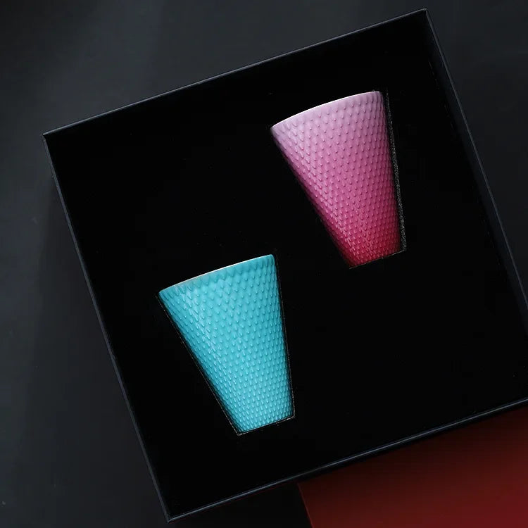 Awakening of Insects Scale-Texture Cup Pair – Rouge Pink & Turquoise Green | Jingdezhen