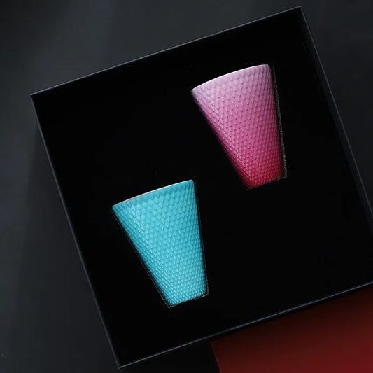 Awakening of Insects Scale-Texture Cup Pair – Rouge Pink & Turquoise Green | Jingdezhen