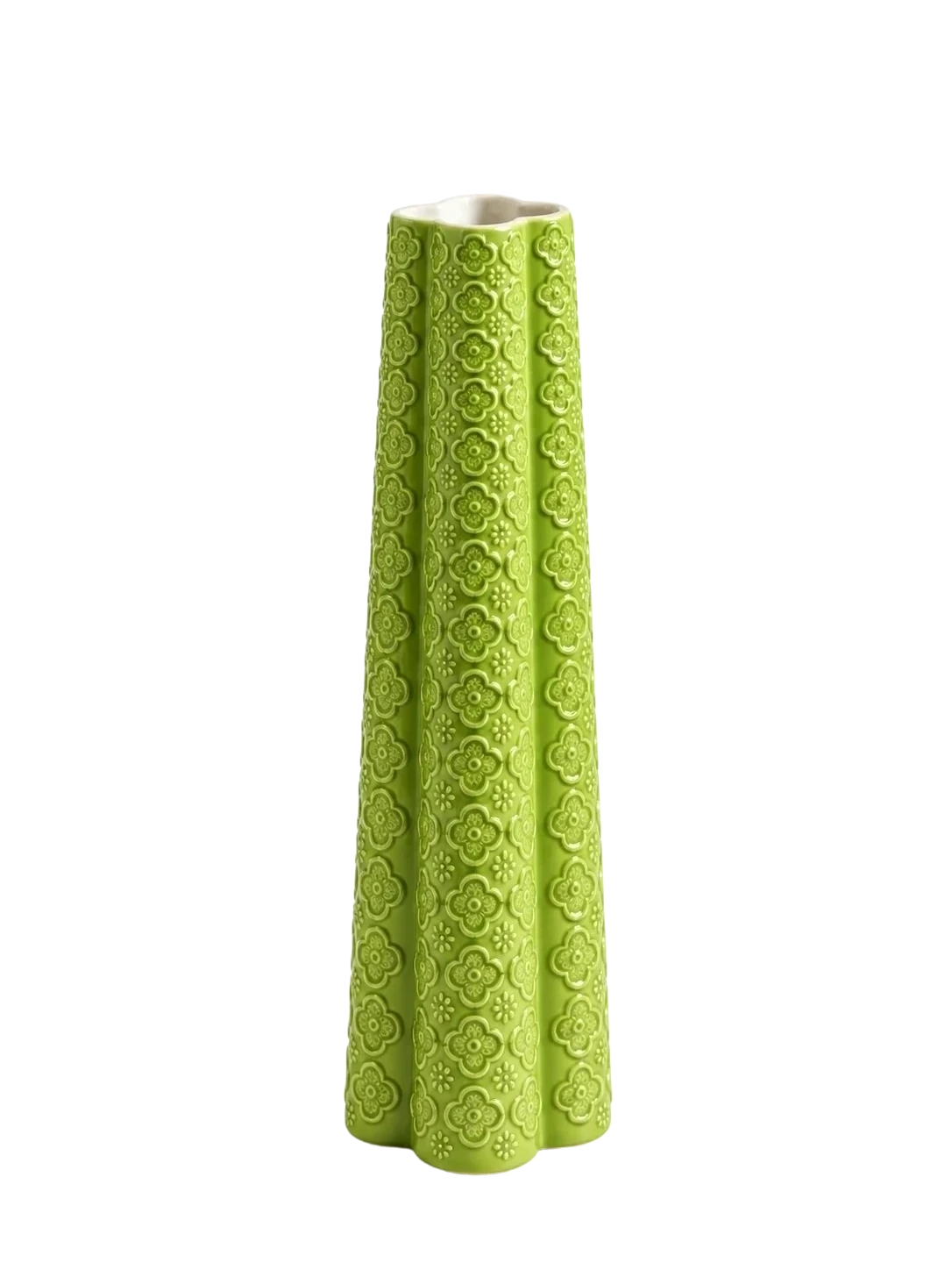 Quiet Joy Green Ceramic Vase with Floral Relief