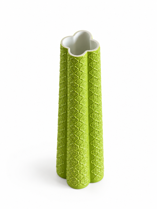 Quiet Joy Green Ceramic Vase with Floral Relief