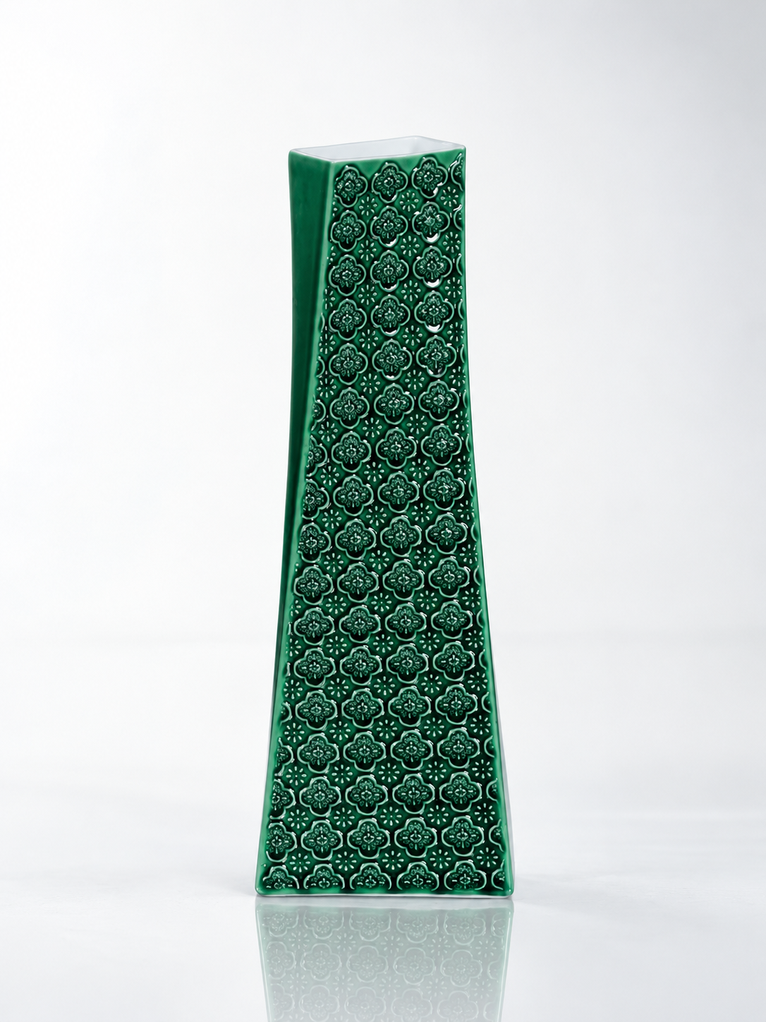 Begonia Green Porcelain Vase with Floral Relief
