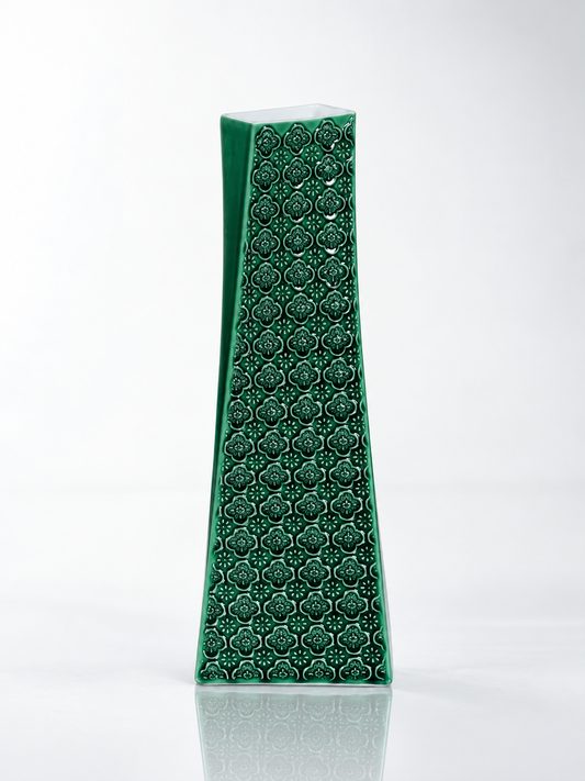 Begonia Green Porcelain Vase with Floral Relief