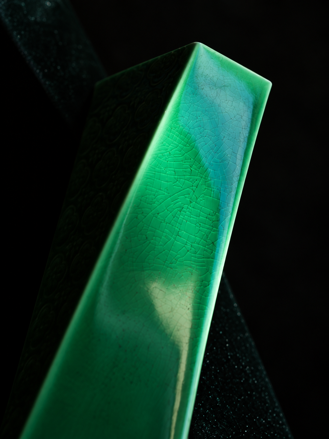 Begonia Green Porcelain Vase with Floral Relief