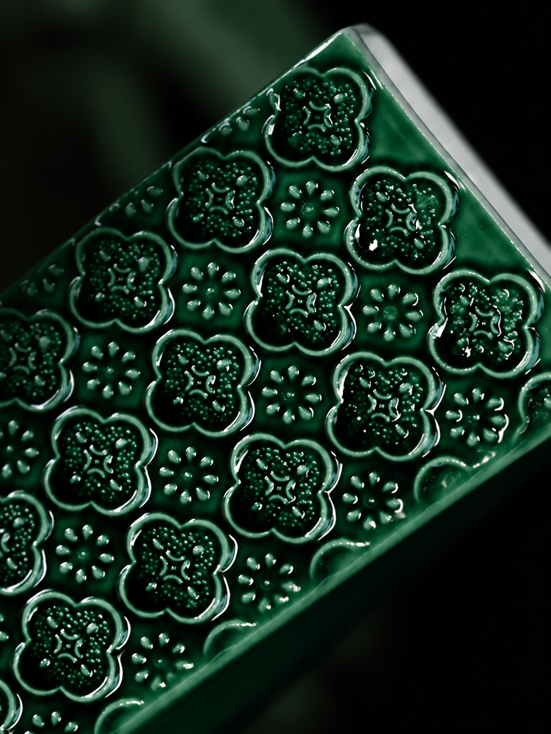 Begonia Green Porcelain Vase with Floral Relief