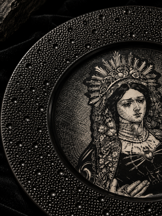 Gothic Portrait Hand-Carved & Hand-Painted Ceramic Art Plate