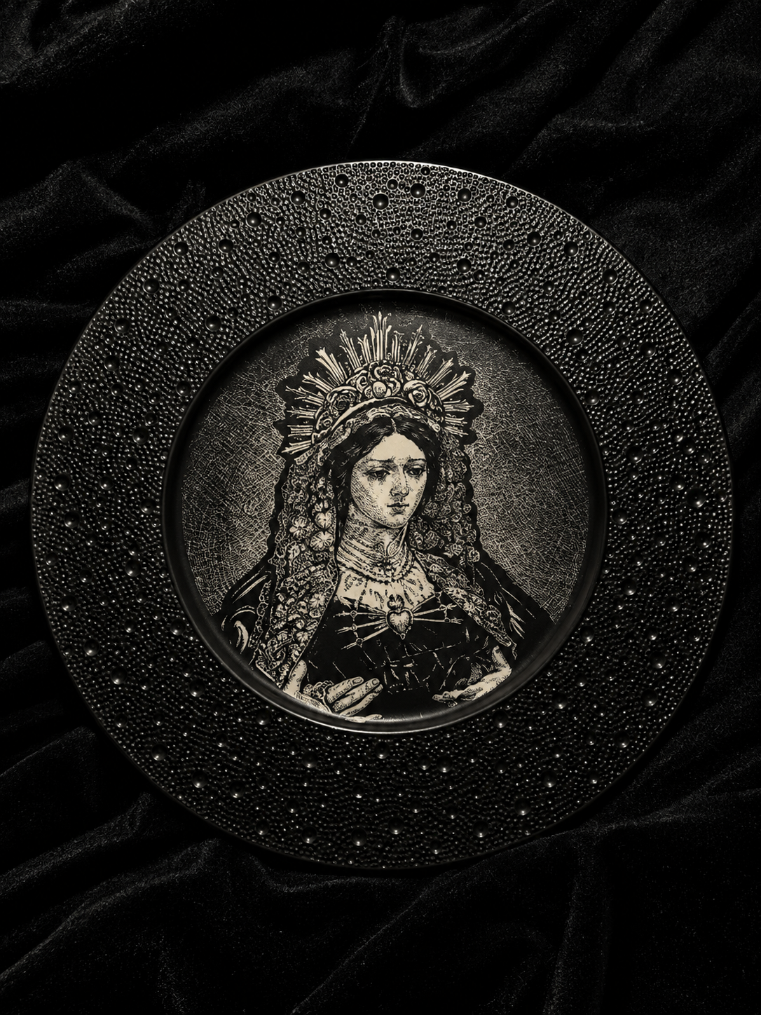 Gothic Portrait Hand-Carved & Hand-Painted Ceramic Art Plate