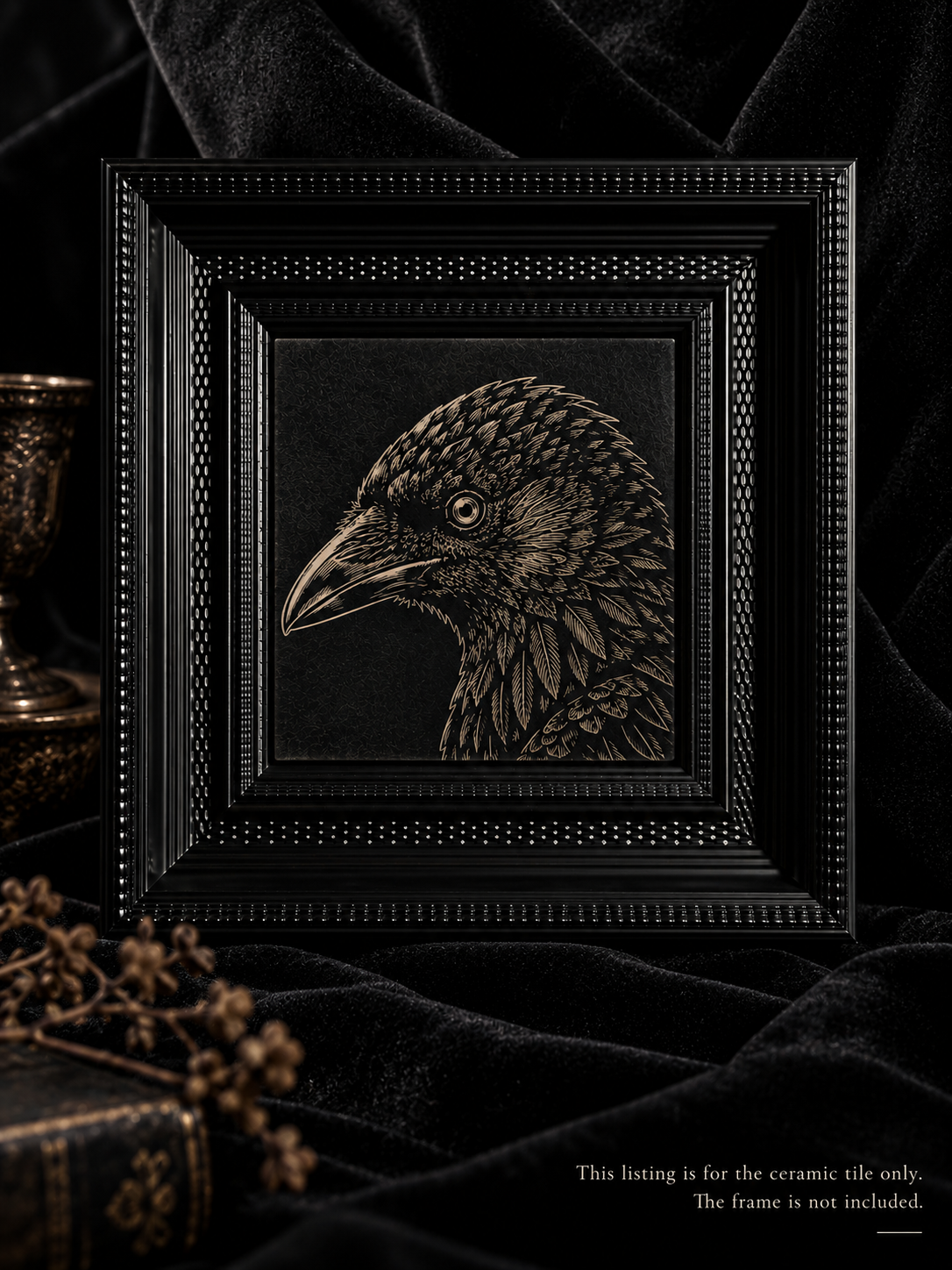 Raven Hand-Painted Ceramic Art Tile