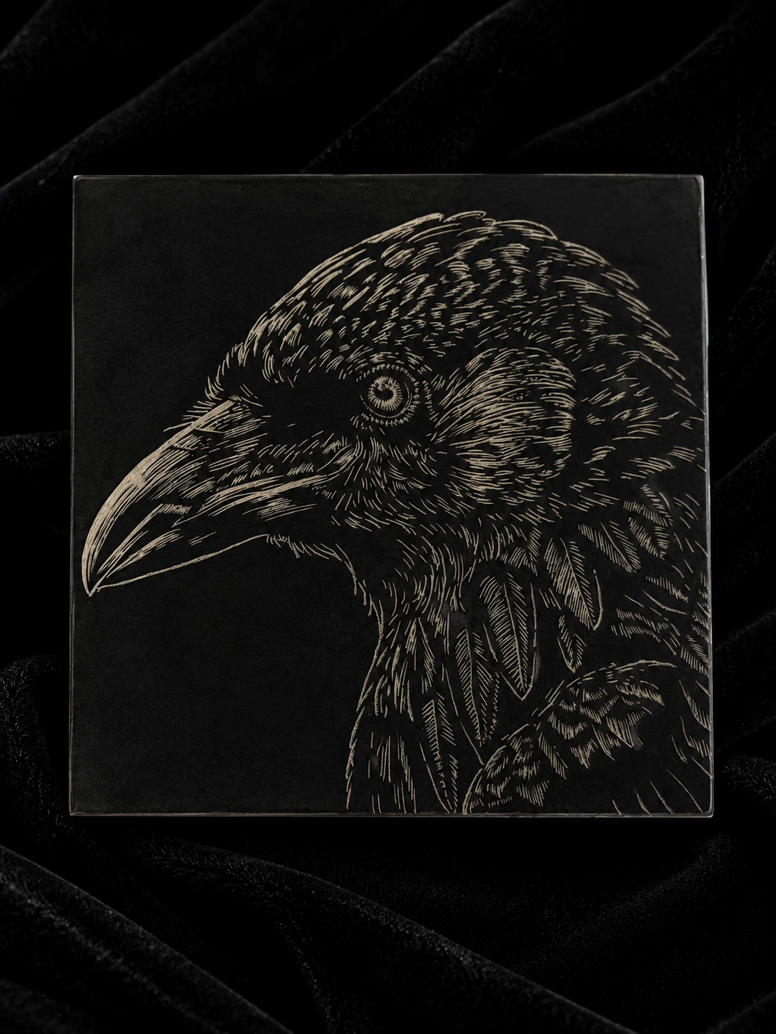 Raven Hand-Painted Ceramic Art Tile