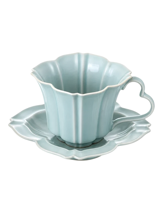 Dingxiang Ceramic Coffee Cup & Saucer — Celadon Blue & Purple