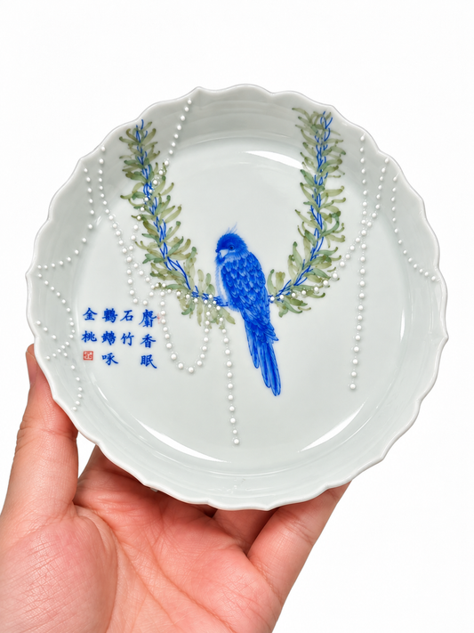 Hand-Painted Blue Parrot Porcelain Tea Set — Jingdezhen
