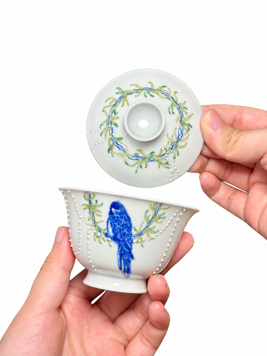 Hand-Painted Blue Parrot Porcelain Tea Set — Jingdezhen