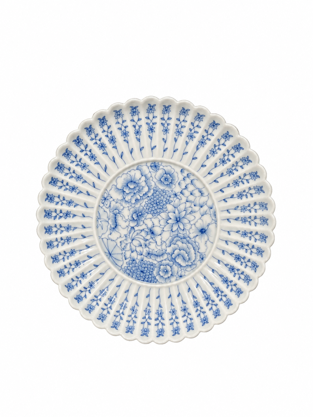 Hundred Flowers Blue & White Porcelain Tea Set — Hand-Painted Sunflower-Petal Gaiwan & Plate