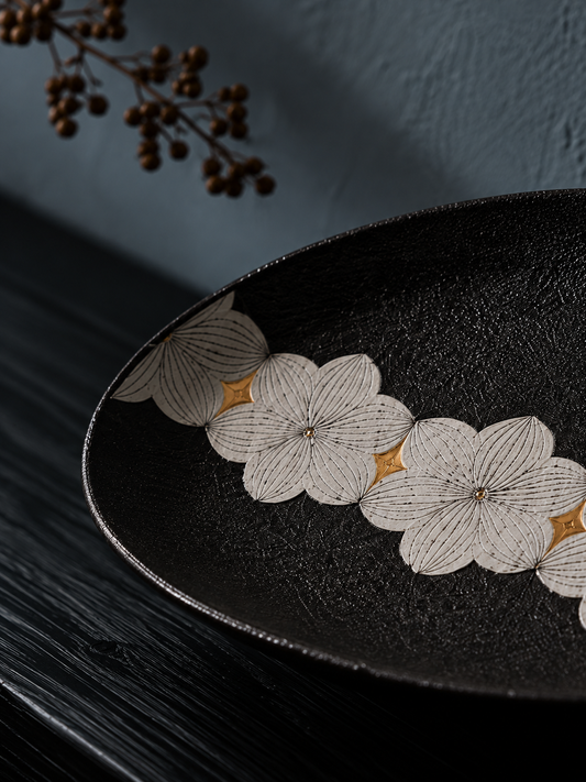 Floral Tale Hand-Carved Stoneware Oval Platter