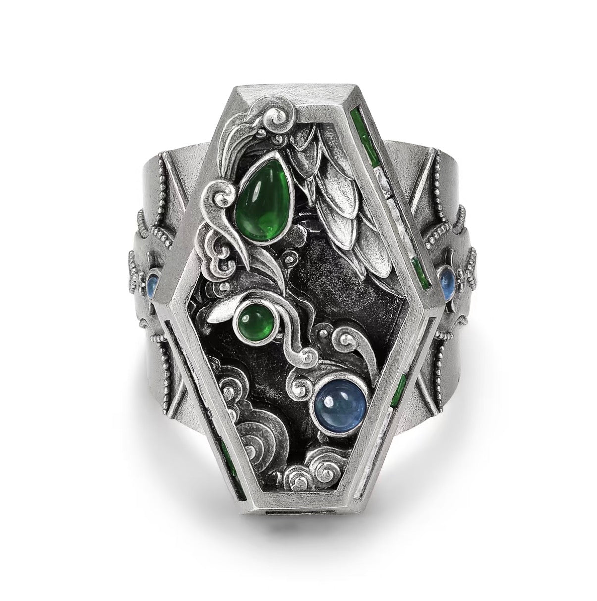 Ruyi Openwork Relief Gem Open Ring