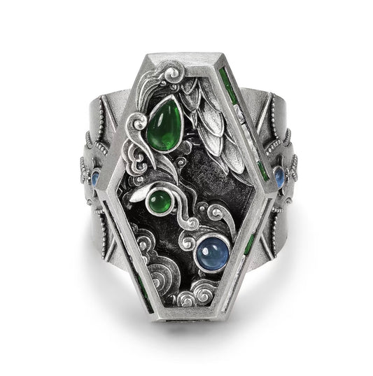 Ruyi Openwork Relief Gem Open Ring