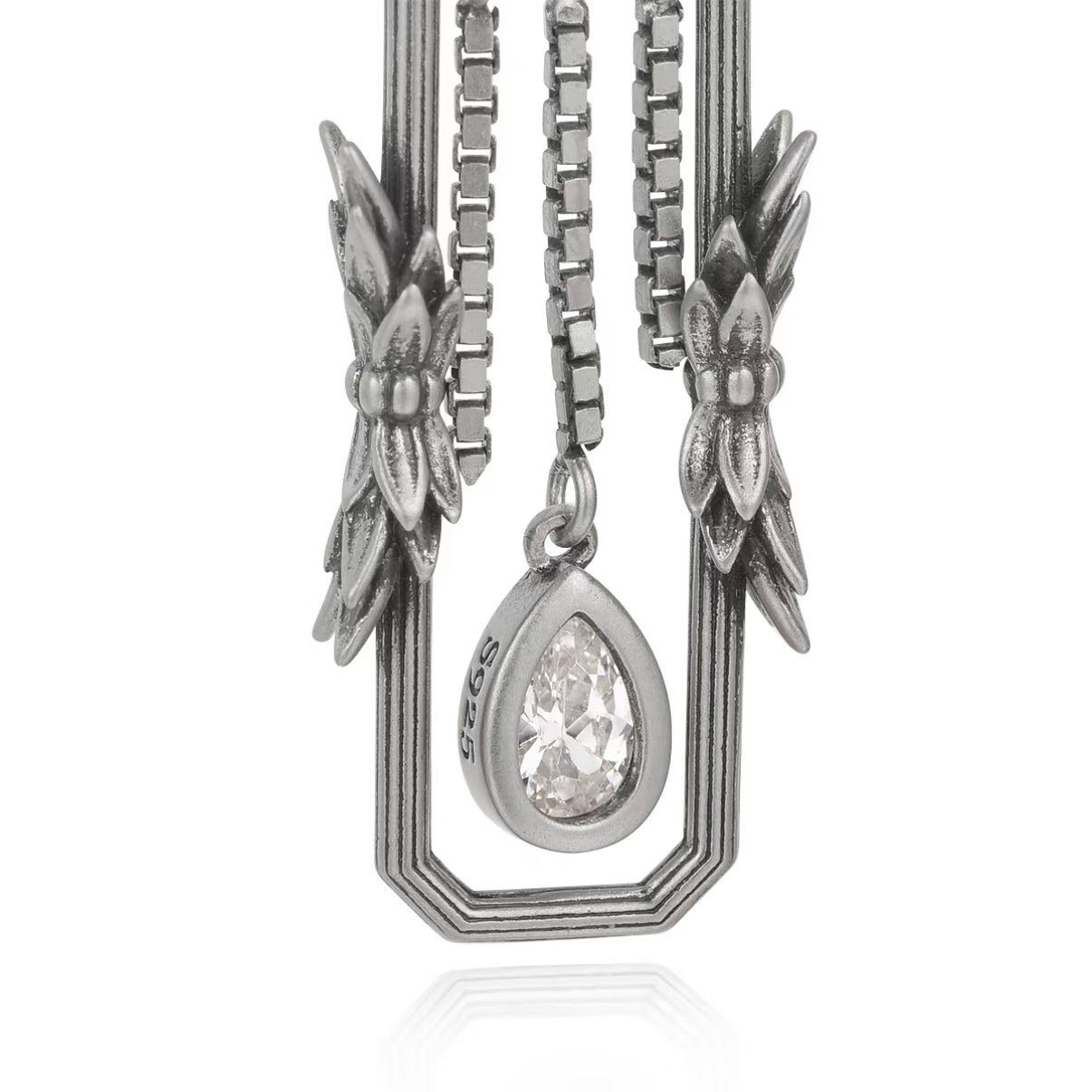 Penglai Rectangular Tassel Earring / Pendant (Single) – Silver