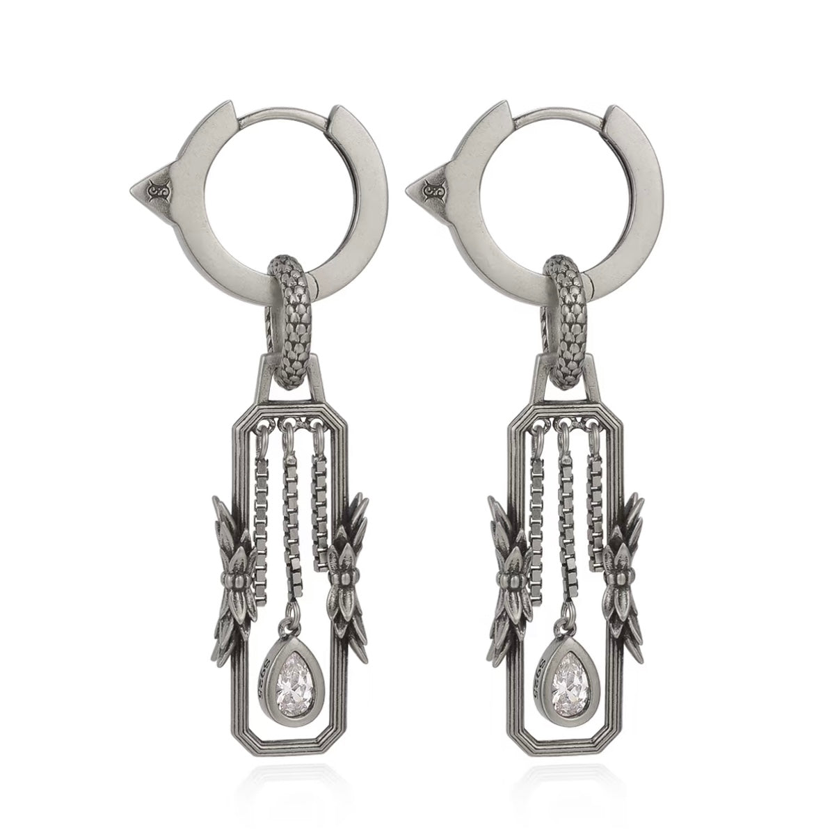 Penglai Rectangular Tassel Earring / Pendant (Single) – Silver