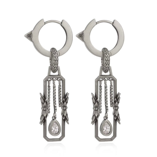 Penglai Rectangular Tassel Earring / Pendant (Single) – Silver