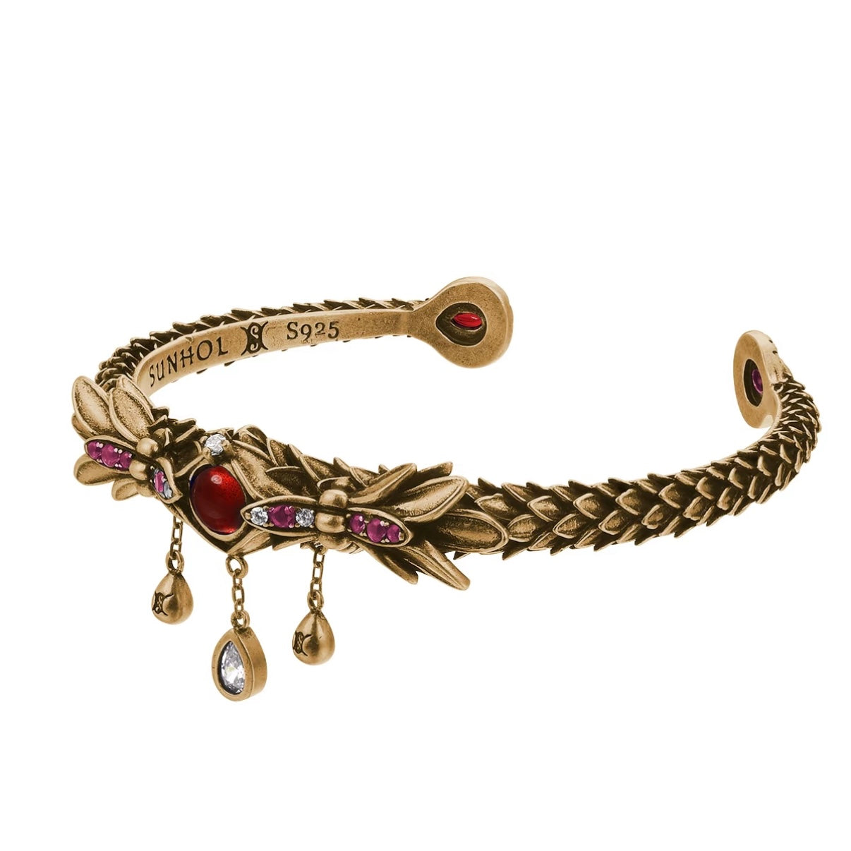 Dragon Scale Gem Tassel Open Bangle