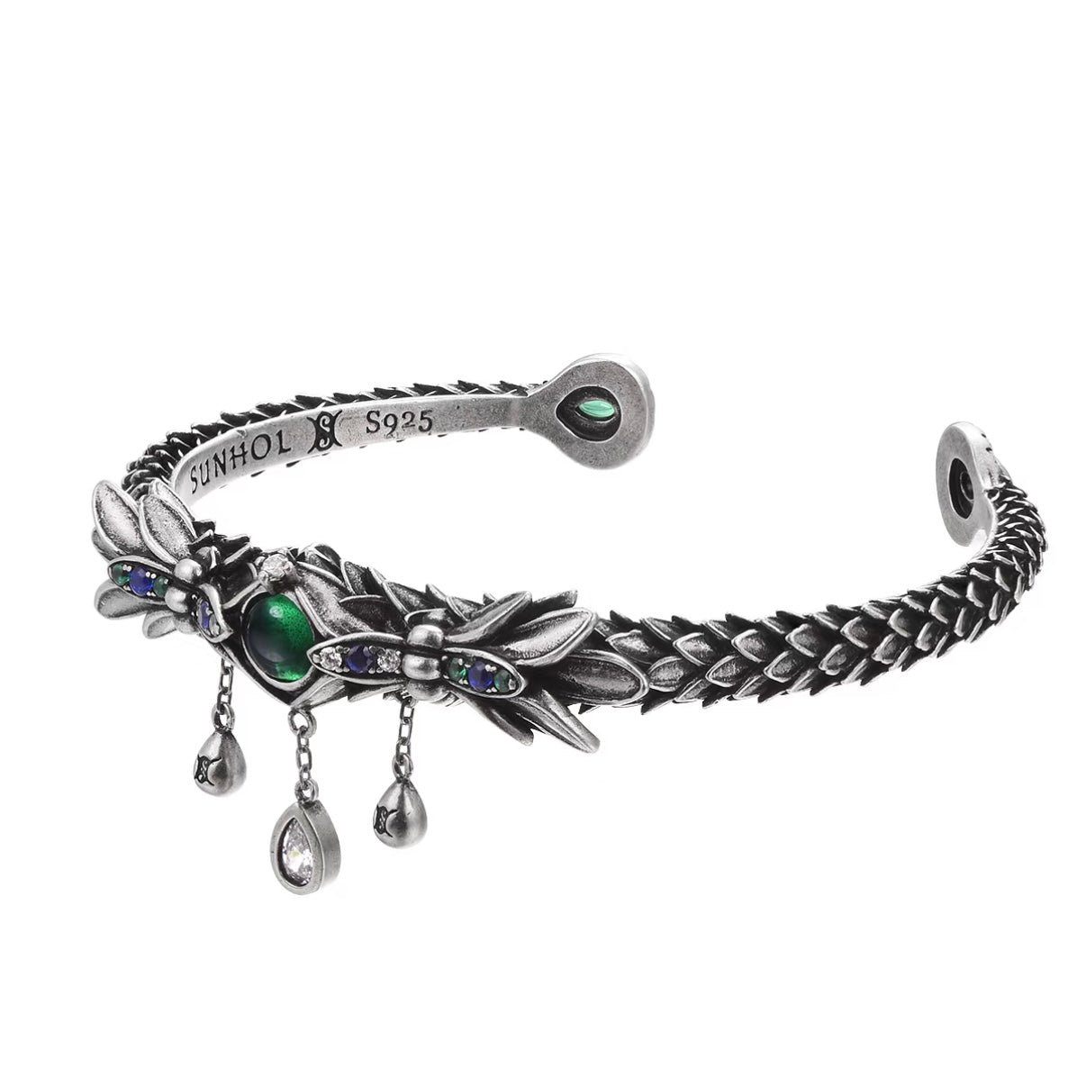 Dragon Scale Gem Tassel Open Bangle
